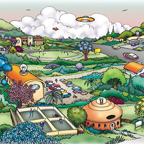 A city landscape on the Alottabotz&reg; planet