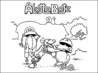 Tim plays with his dog while Grandbot smiles